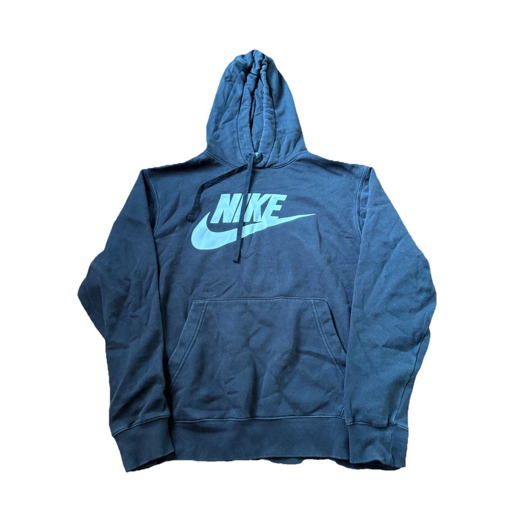 Black Nike Hoodie Mens Medium White Big Swoosh Pullover Sweatshirt